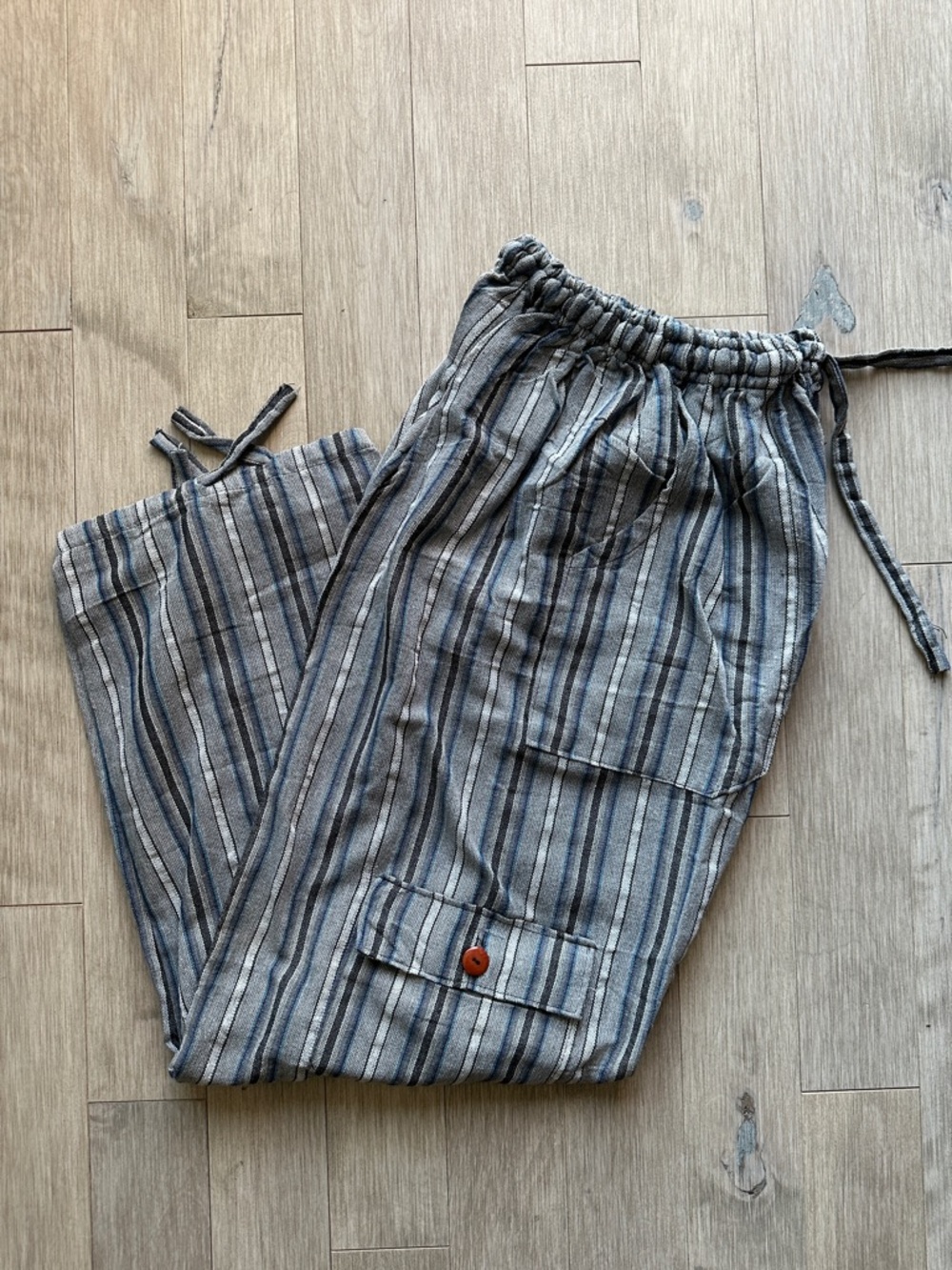 Peru/Ecuador Handmade Cotton Gray Blue Unisex Boho Striped Pants Joggers Large - Picture 6 of 6